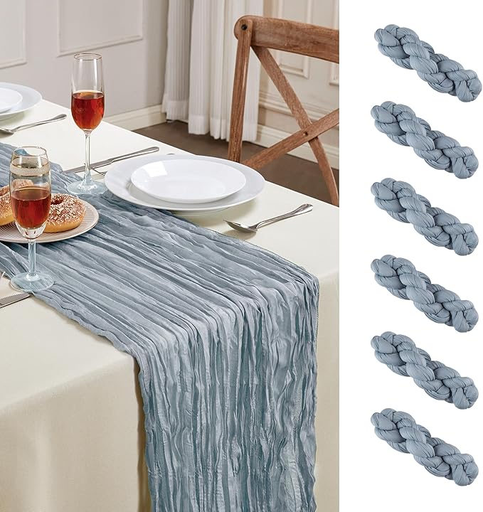 6 Pack Dusty Blue Cheesecloth Table Runner 10FT Long Boho Gauze Table Runner by AGIRL