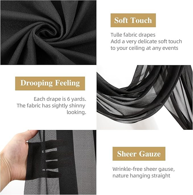 Black Wedding Arch Draping Fabric 2 Panels 19 FT Arch Drapes Sheer Backdrop - Image 2