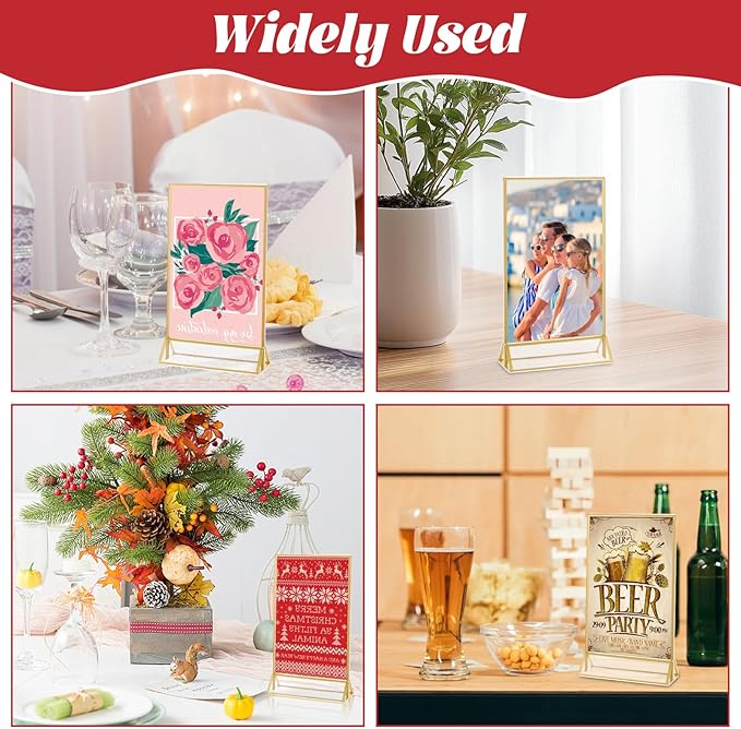 12 Pack Acrylic Sign Holder 4 x 6 Gold Picture Frames, Double Sided Flyer - Image 6