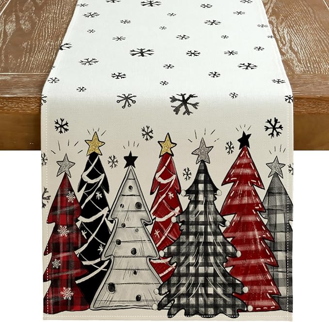 GEEORY Christmas Table Runner 13x72 Inch, Xmas Tees Snowflakes Holiday by GEEORY