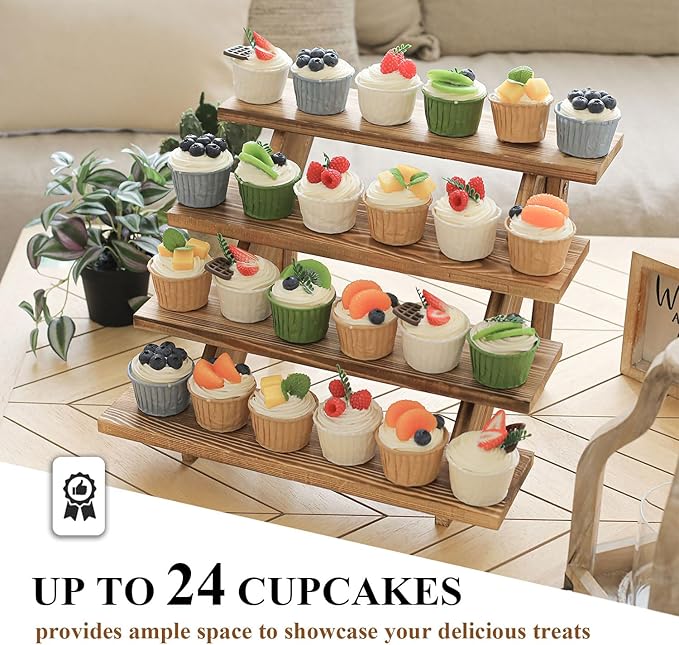 Swallowliving 2pcs Wooden Rustic Cupcake Stand - Image 2