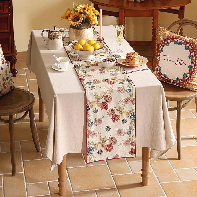 patdrea Designer Farmhouse Linen Extra Long Table Runner, Rustic Cottage Beige - Image 3
