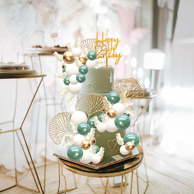 Gyufise 57Pcs Balls Cake Topper Boho Grass Cake topper Pearl Balls Acrylic - Image 7