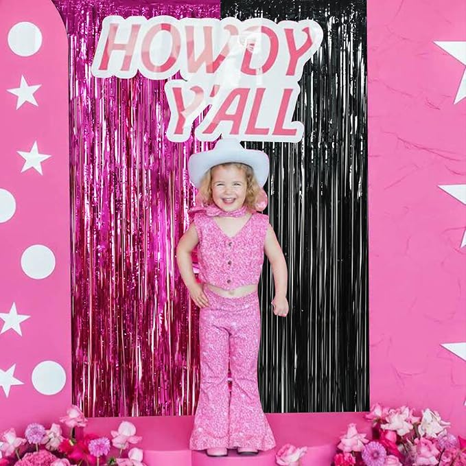 BEISHIDA 4 Pcs Hot Pink Black Door Streamers Curtain Party Streamers Backdrop - Image 6