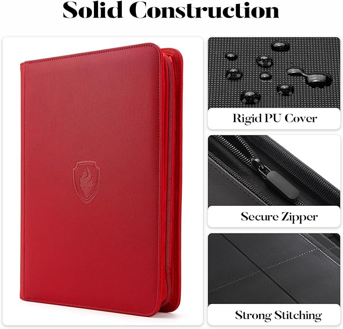 9 Pocket Zipper Card Binder, Fabmaker 360 Trading Card Holder Book, Premium PU - Image 2