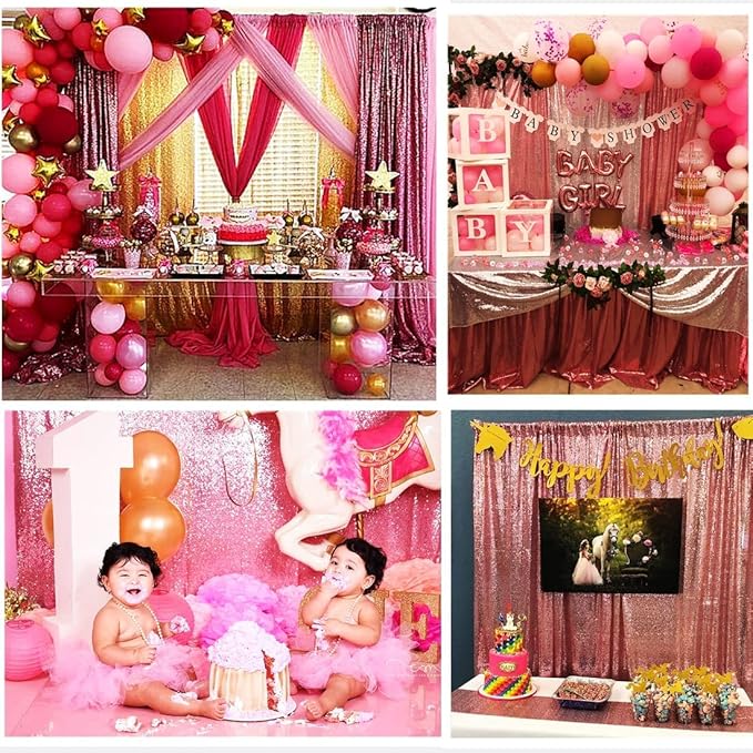 Poise3EHome Fuchsia Pink Sequin Backdrop Curtains, 2 Panels 2FTx8FT Glitter - Image 3