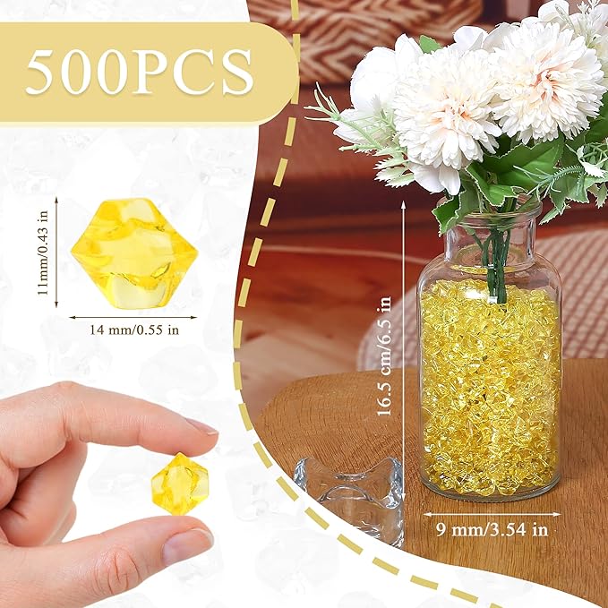LAIDANLA 500PCS Yellow Acrylic Gems Vase Fillers Yellow Fake Ice Cubes Plastic - Image 4