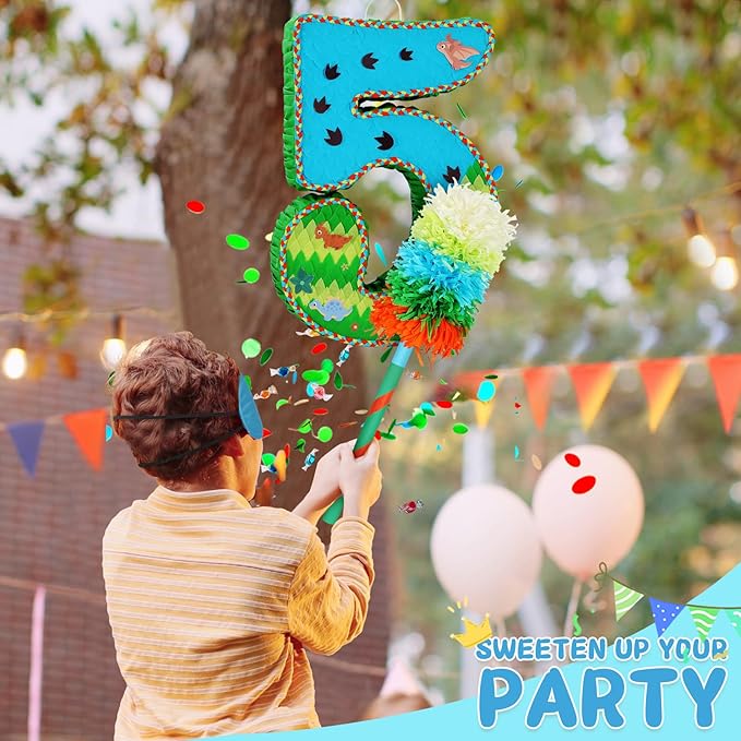 Number 5 Pinata for Birthday Party Decorations, Jungle Dinosaur Piñata Games Toy - Image 6