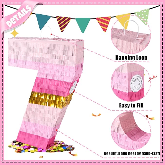 PCFING 20 Inch Number 7 Piñata Pink Gold - Image 3