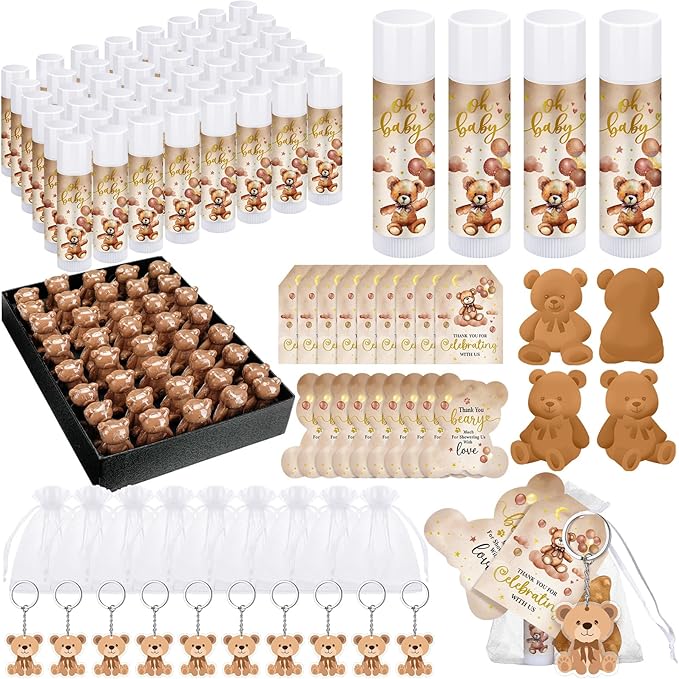 288 Baby Shower Favors: 48 Sets of Lip Balms, Organza Bags, Thank You Tags & by Dansib