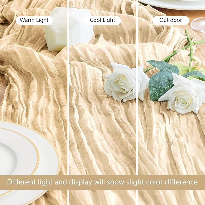 Asee'm Cheesecloth Table Runner 120 Inches Long Sand Boho Gauze Cheese Cloth - Image 5