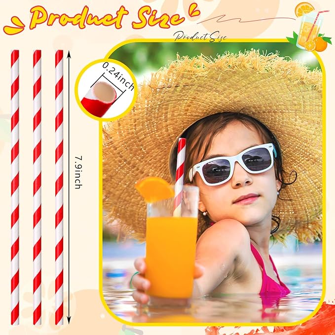 Eaasty 1200 Pcs Colored Paper Straws Bulk Disposable Striped Drinking Paper - Image 2