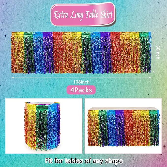 CCINEE 4 Packs Foil Fringe Table Skirt - Image 3
