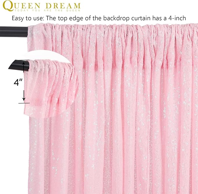 Pink Sequin Backdrop Curtain 8ft x 8ft Baby Shower Backdrop Drapes - Image 6