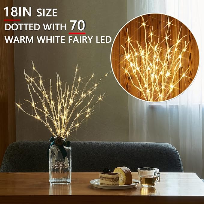 Fudios Lighted Birch Branches 18IN 70 White Willow LED - Image 3