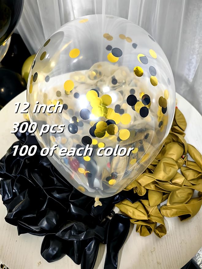 300 Pack Black and Gold Balloons 12 Inch Black Gold Confetti Balloon - Image 2