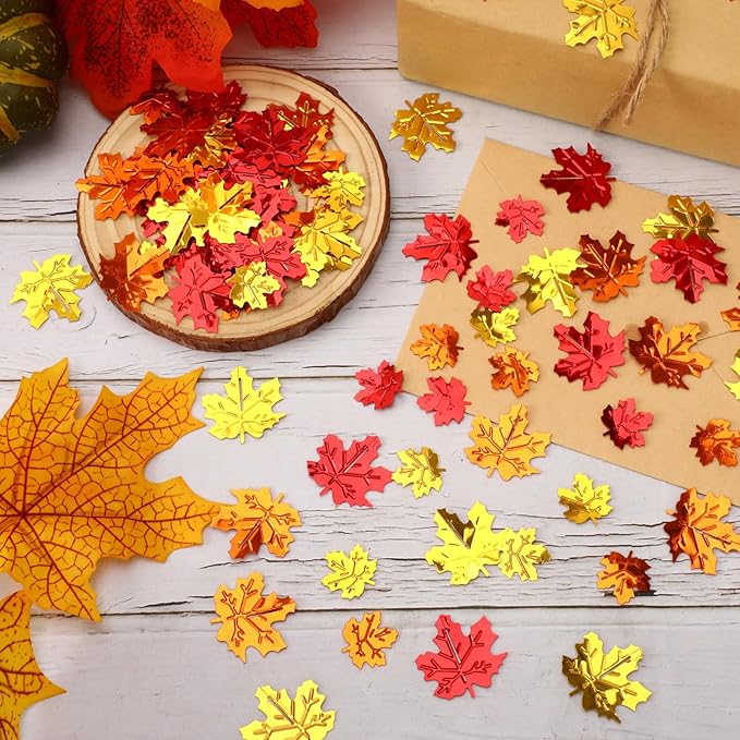 MARFOREVER Fall Glitter Confetti, Thanksgiving Metallic Foil Maple Leaves Fall - Image 3