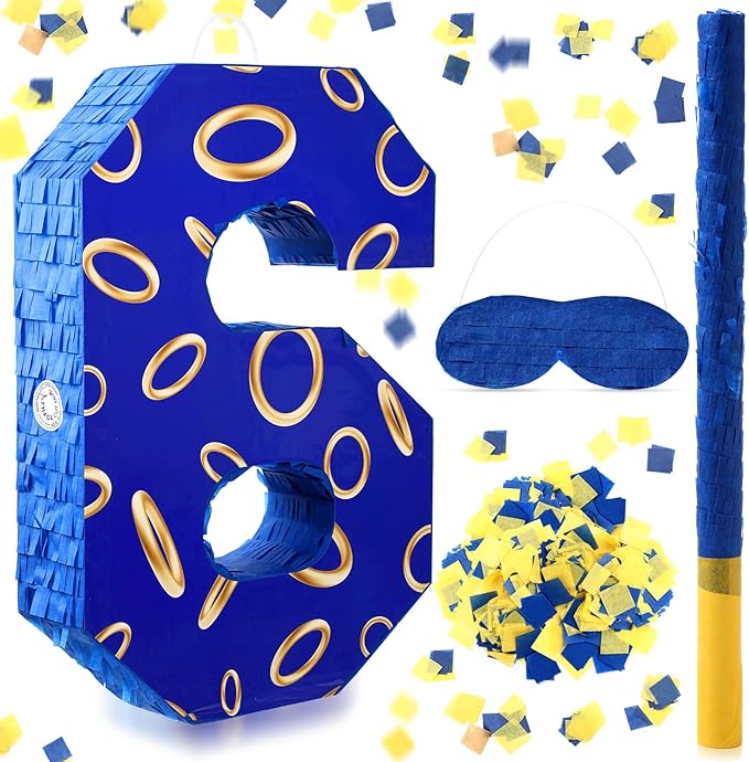 Number 6 Blue and Golden Rings Piñata by Simgoing