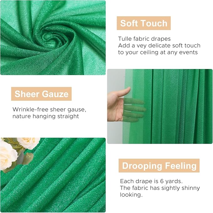 Wokceer Emerald Green Wedding Arch Draping Fabric Backdrop 4 Panels 28.7" X - Image 2