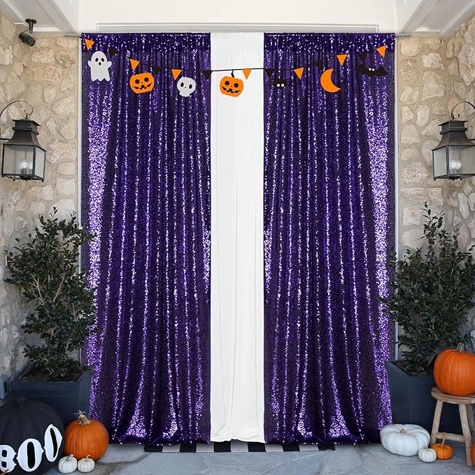 Eternal Beauty Purple Sequin Backdrop Curtains, Halloween Shimmer Back Drop - Image 4