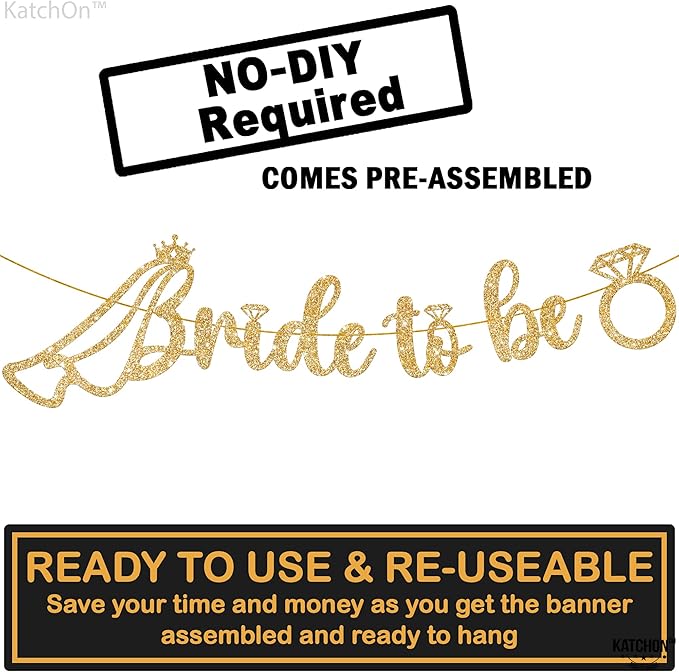 KatchOn, Glitter Bride to Be Banner Gold - Image 2