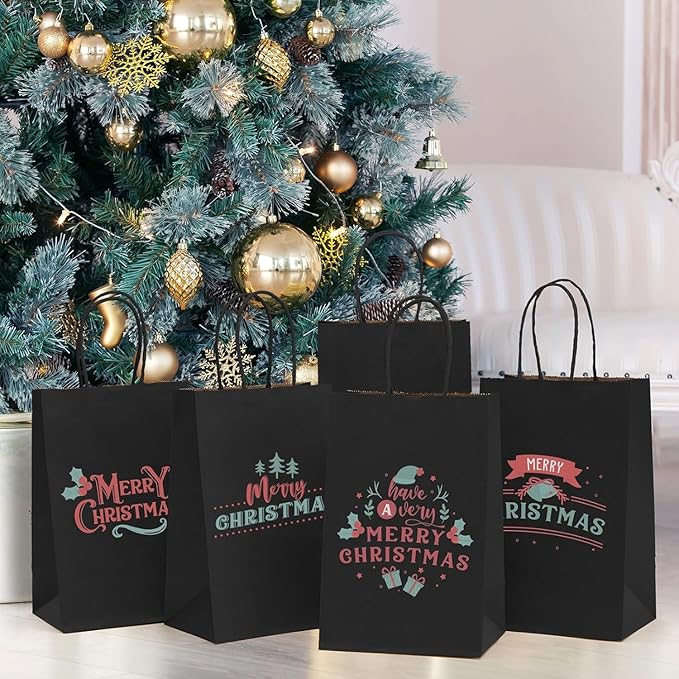 MESHA Gift Paper Bags 500 PACK 5.25x3.75x8'' Black Medium Shopping Kraft Bags - Image 8