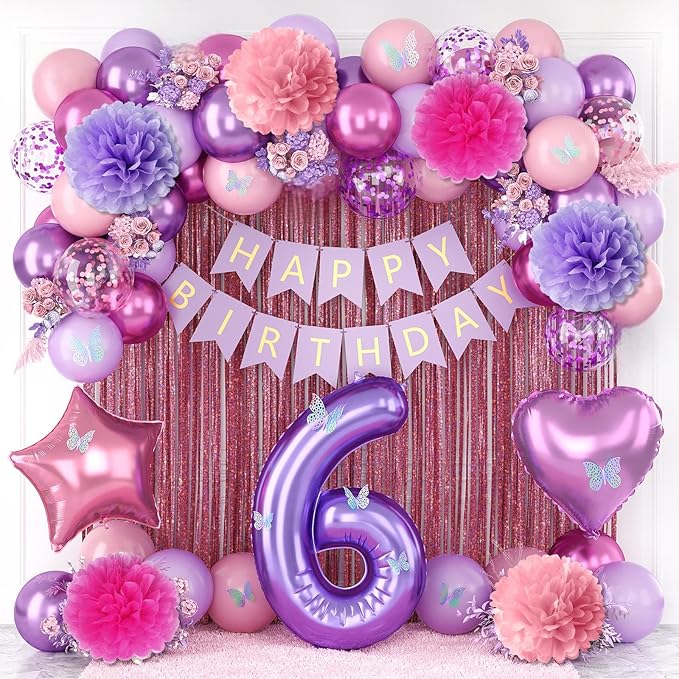 Pink Purple 6th Birthday Party Decorations by KAINSY