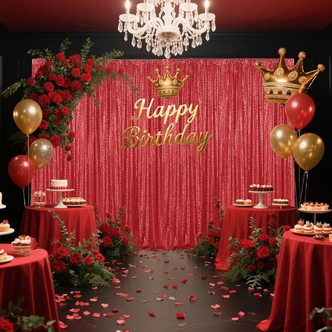 Red Sequin Backdrop Curtain 4 Pieces 2FTx8FT Glitter Photography Backdrop - Image 2