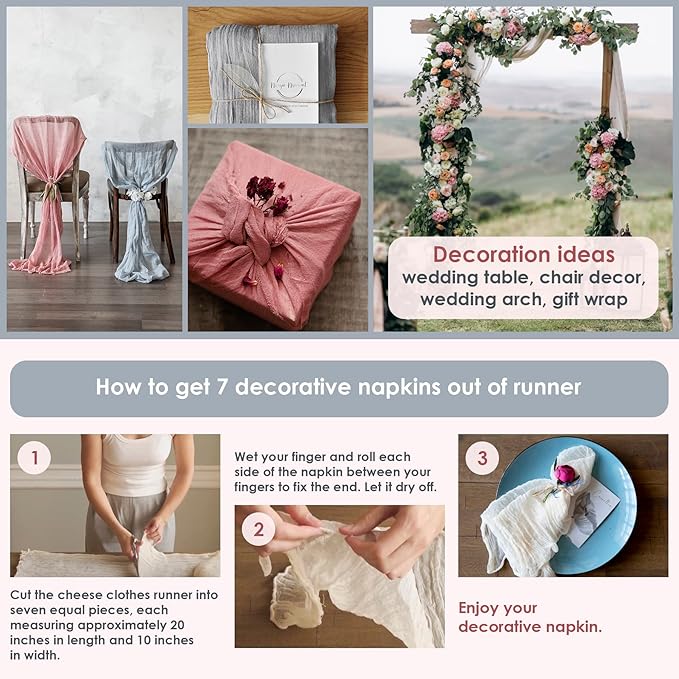 White Gauze Table Runner Cotton Wedding Decorations Rustic Cheesecloth Table - Image 8