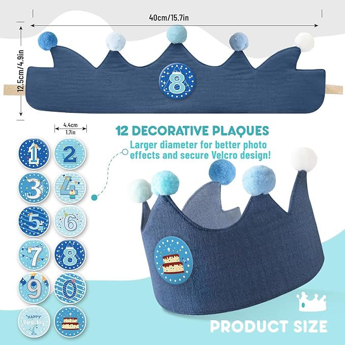 Reusable Birthday Crown with Numbers, Kids Birthday Hat Fabric Crown Pertain - Image 4
