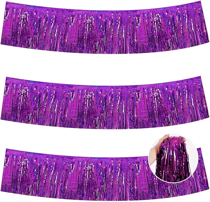 BEISHIDA 3 Packs Metallic Foil Fringe Garland Laser Purple Wall Hanging Tinsel by Beishida