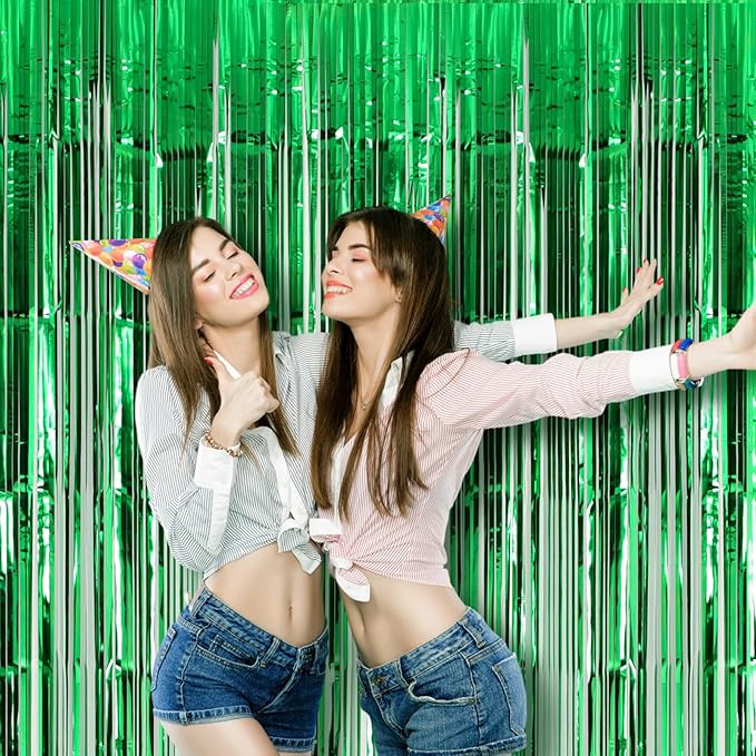 2 Pack Green Foil Fringe Backdrop Curtains, Tinsel Streamers Birthday Party - Image 7