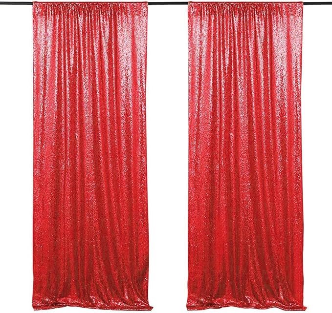 Red Sequin Backdrop Curtain 2FTX8FT 2 Panels Sparkly Backdrop Drapes Polyester by HMQIANG