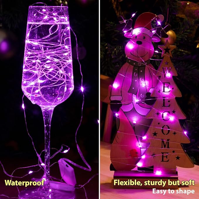 HXWEIYE 12 Pack 7ft 20LED Pink Fairy Lights Battery Operated - Image 4