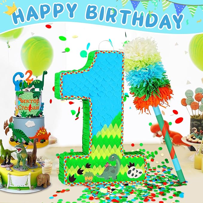 Number 1 Pinata for Birthday Party Decorations, Jungle Dinosaur Piñata Games Toy - Image 2