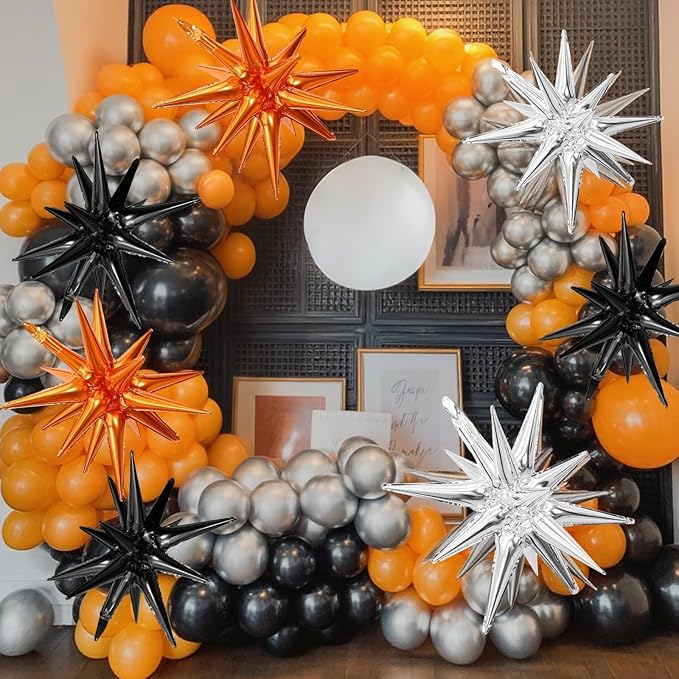 Black Orange Silver Star Balloons - Image 5
