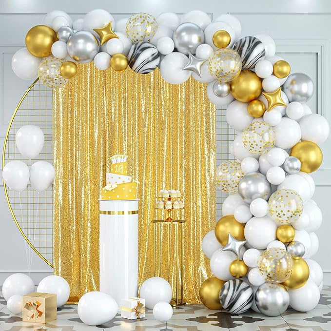 Poise3EHome 4x8ft Gold Sequin Backdrop, Upgrade Shimmer Backdrop - Image 2