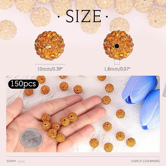150 pcs 10mm Rhinestone Beads for Jewelry Making, Sparkle Crystal Clay - Image 2