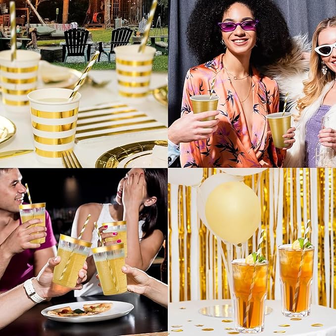 7.75 inch Gold/White Striped Paper Straws - Image 6