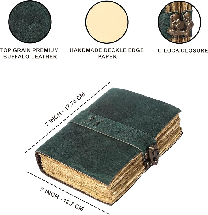 Vintage Leather Journal Handmade Buffalo Non-Refillable Deckle Edge Paper – - Image 7