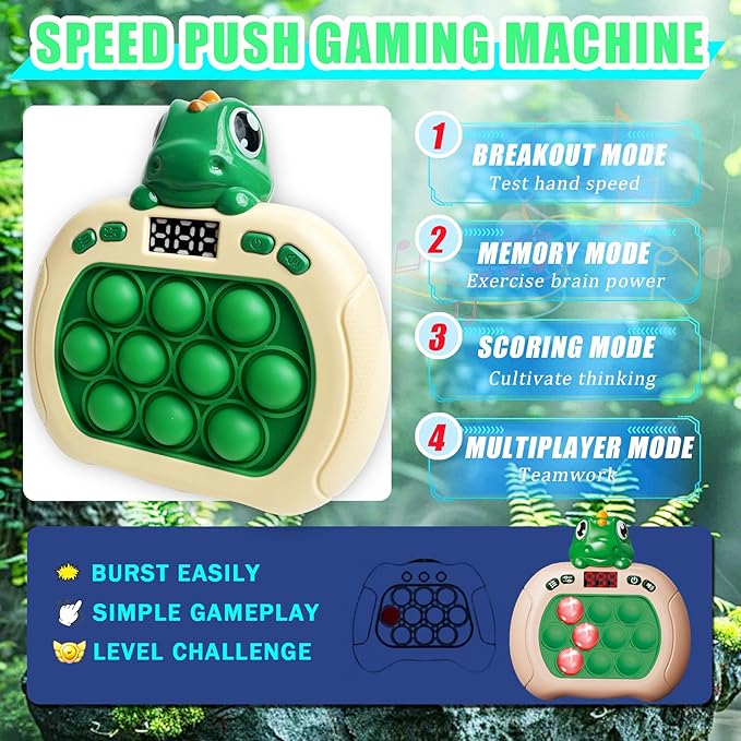 Dinosaur Quick Push Bubble Game, Pop Fidget Light up Puzzle Game Sensory Toys - Image 3