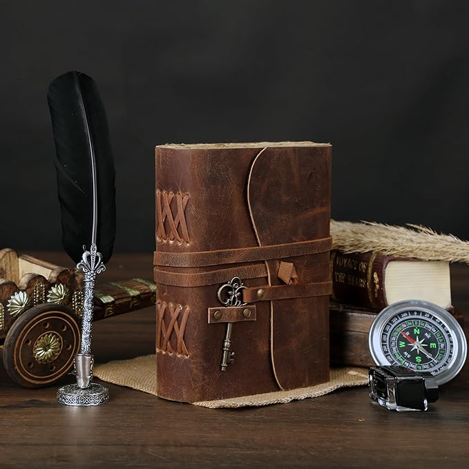Leather Journal with Lined and Unlined Deckle Edge Paper 8x6 inch and Vintage - Image 5