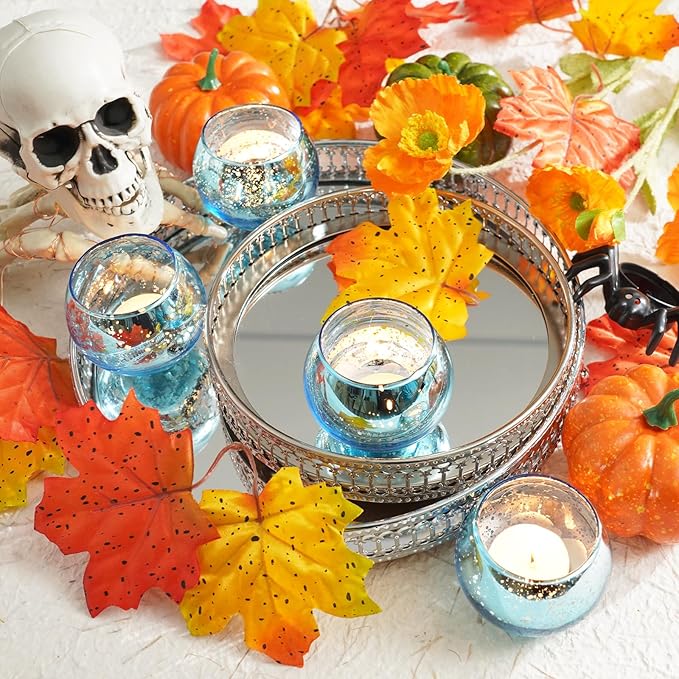 Homemory 36 Pcs Blue Votive Candle Holders, Round Mercury Glass Candle Holder - Image 8