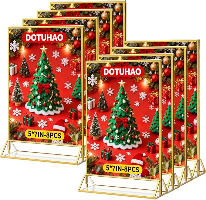Acrylic Sign Holder, 5 x 7 Inch Gold Frames, 8 Pack Double-Sided Gold Display by DOTUHAO