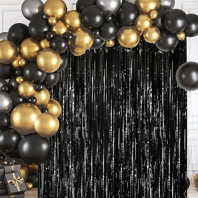 2 Pack Black Tinsel Foil Fringe Curtains, Metallic Tinsel Party Streamers - Image 8