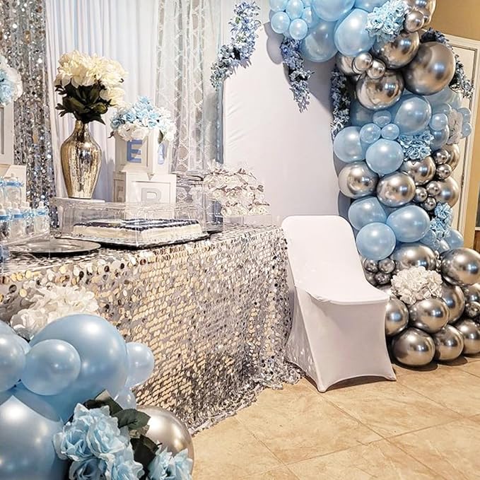 Silver Backdrop Curtain 4ftx8ft Seuin Backdrop Curtains Wedding Reception Cake - Image 2
