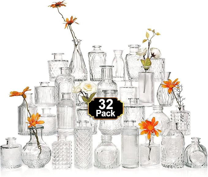 Arme Glass Bud Vase Set of 32 Pcs，Small Glass Vases by Arme