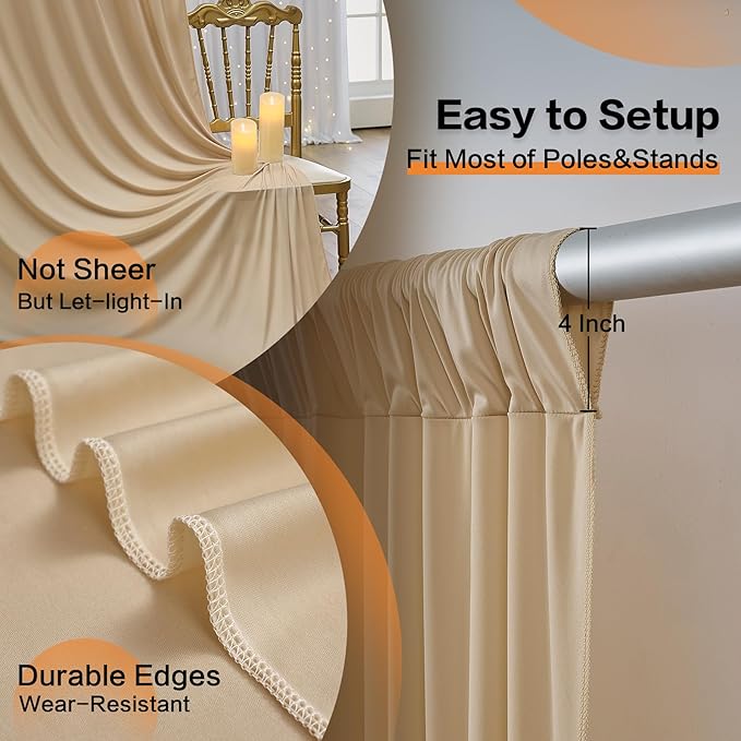 10ft x 15ft Beige Wrinkle Free Backdrop Curtains - Image 5