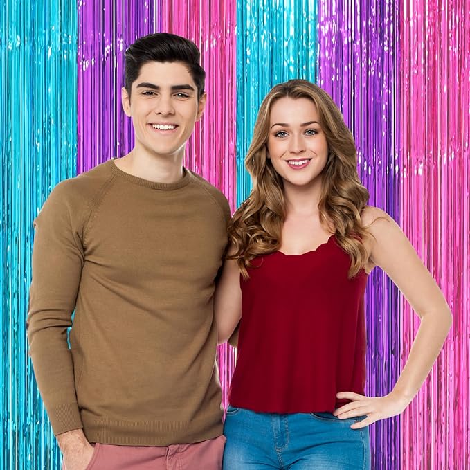2 Pack Blue Purple Pink Foil Fringe Backdrop Curtains, Tinsel Streamers Party - Image 6