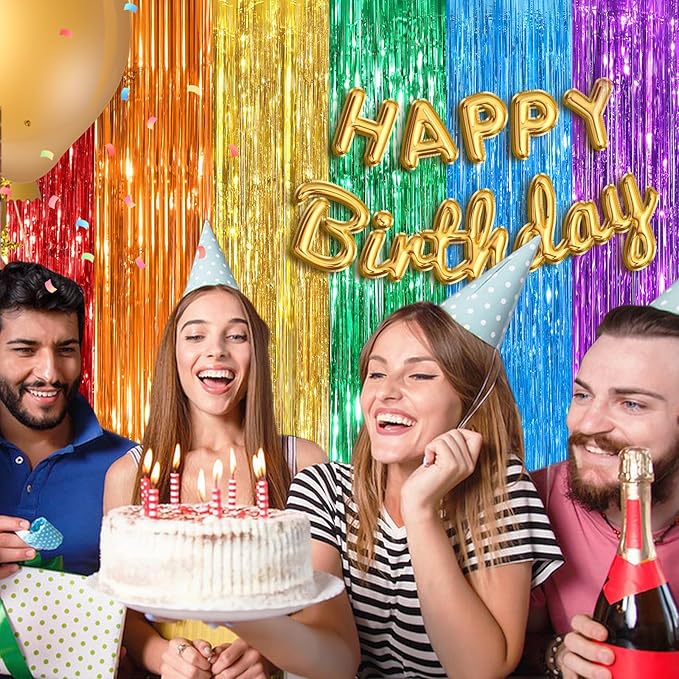 Rainbow Fringe Curtain Party Streamers 2Pack 3.3 x 8.3 Ft Foil Fringe Backdrop - Image 4